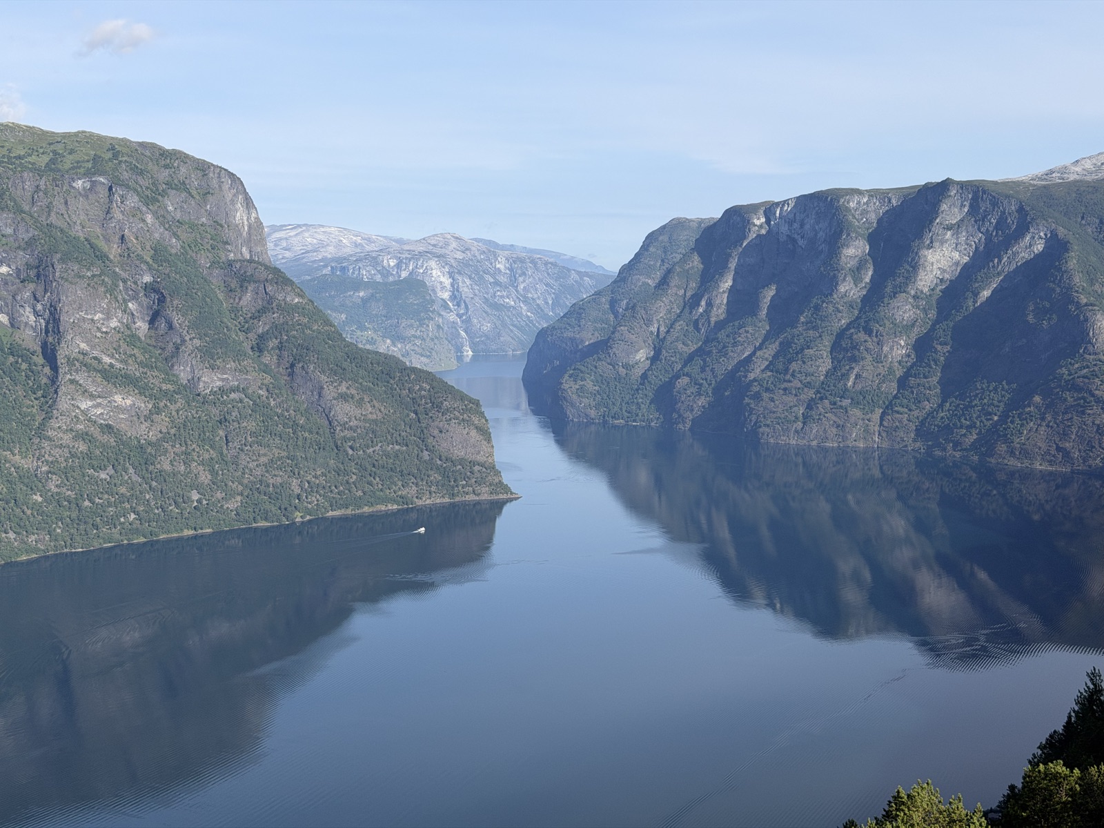 The Aurlandsfjord mirror-still under morning light, Norway